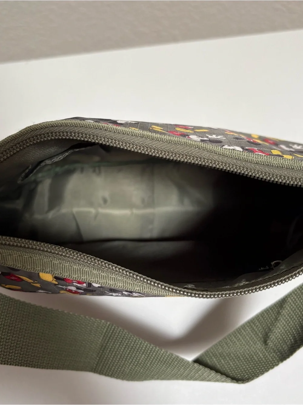 Olive Green Crossbody Bag with Character Print